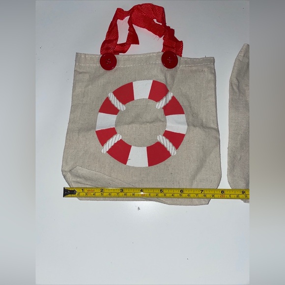 LOT of 2 Small Canvas Nautical Gift Bags  Red Life Buoy Trick Or Treat Bags - Picture 3 of 3